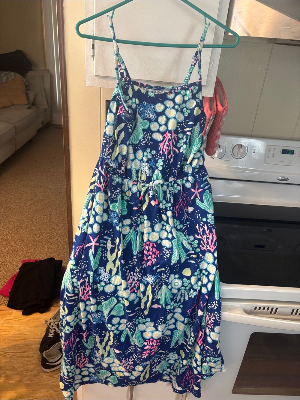 Cat & Jack Navy Tropical Floral Print Spaghetti Strap Dress